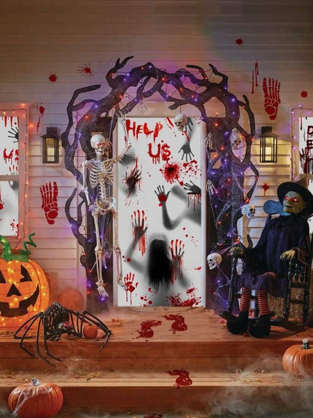 Halloween Giant Bloody Handprint Decorations, 3 PCS Halloween Door Cover Window - Picture 5 of 7